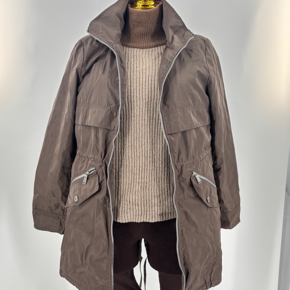 BCBGeneration Cream & Brown Hooded Jacket M – Drawstring, Quilted Lining - Picture 2 of 10